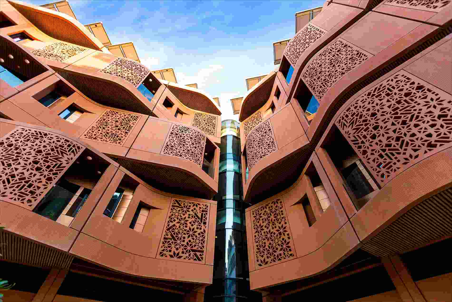 Masdar City Free Zone Architecture Brown Building with Lift